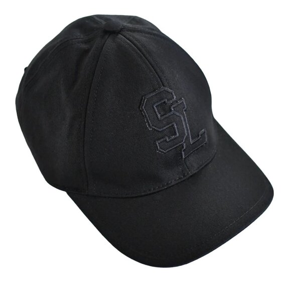 Authentic SAINT LAURENT SL LOGO Black COTTON BASEBALL CAP Hat 57 - Picture 1 of 9